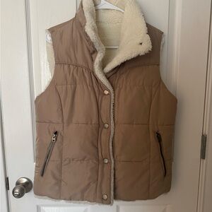 Tan and Sherpa Reversible Puffer Vest